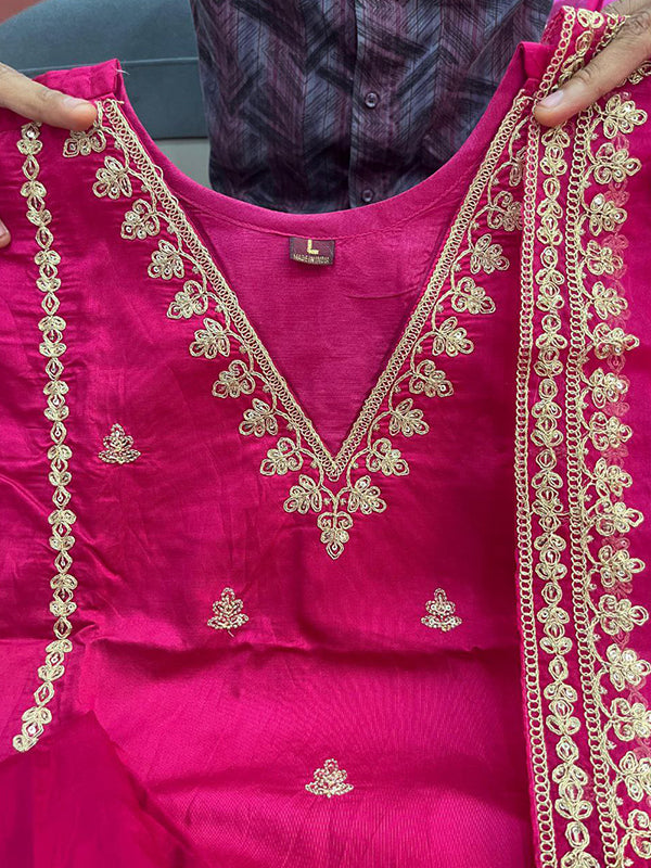 Maroon Chanderi Silk Embroidered Suit Set With Dupatta