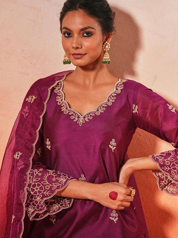 Rani Pink Chanderi Silk Kurti Palazzo Set With Dupatta