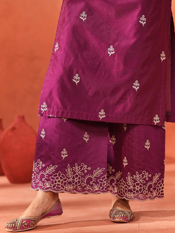 Rani Pink Chanderi Silk Kurti Palazzo Set With Dupatta
