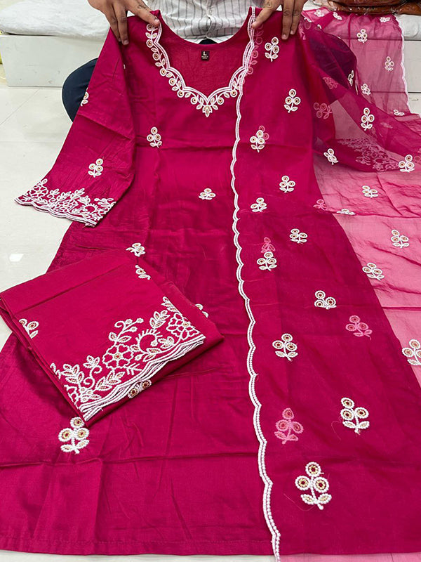 Rani Pink Chanderi Silk Kurti Palazzo Set With Dupatta