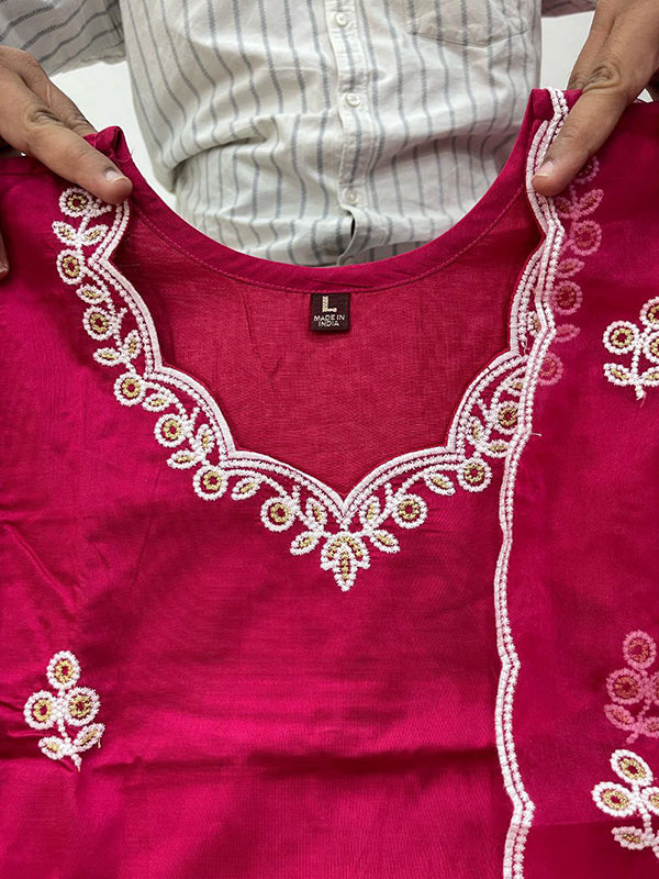 Rani Pink Chanderi Silk Kurti Palazzo Set With Dupatta