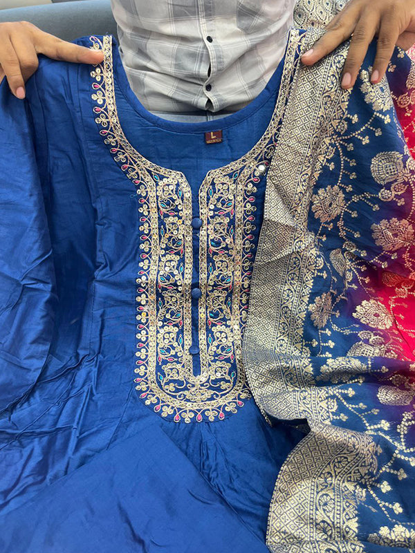 Blue Anarkali Flared Kurti Pant WIth Dupatta