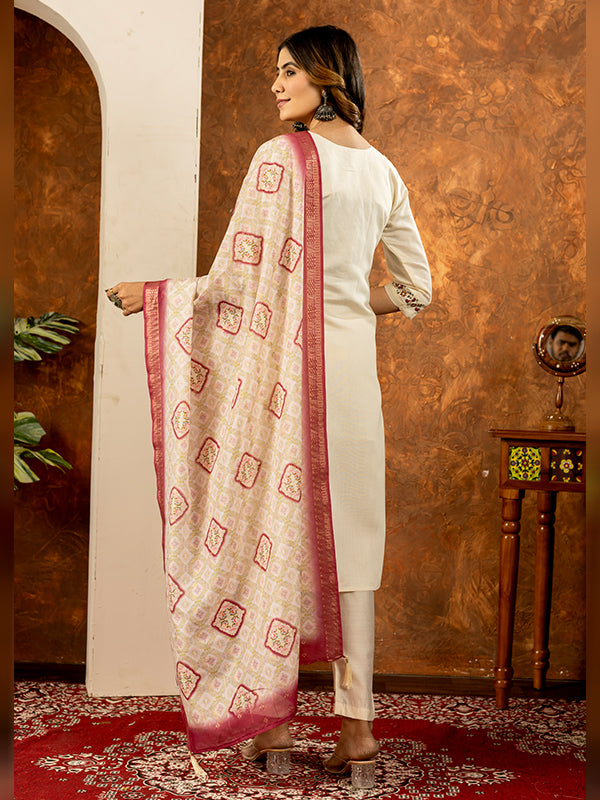 Off White Embroidered With Hand Work Suit Set