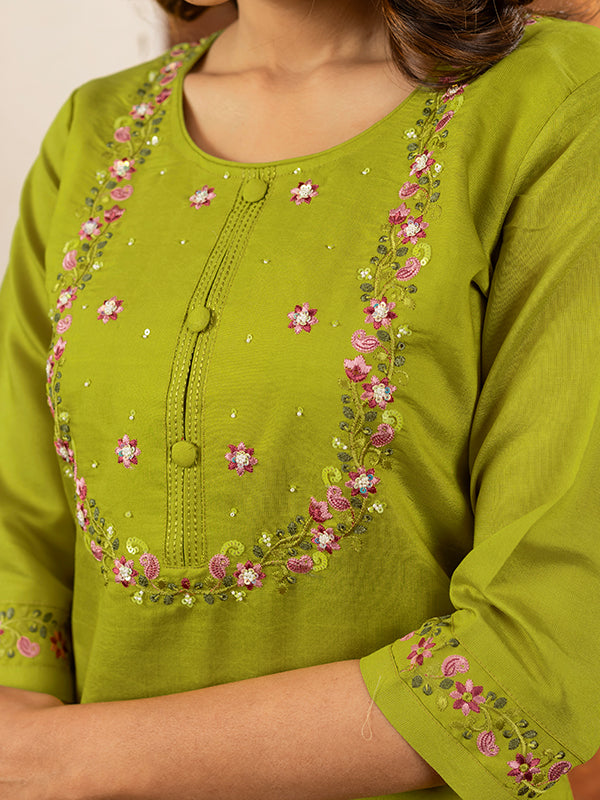 Parrot Embroidered With Hand Work Suit Set