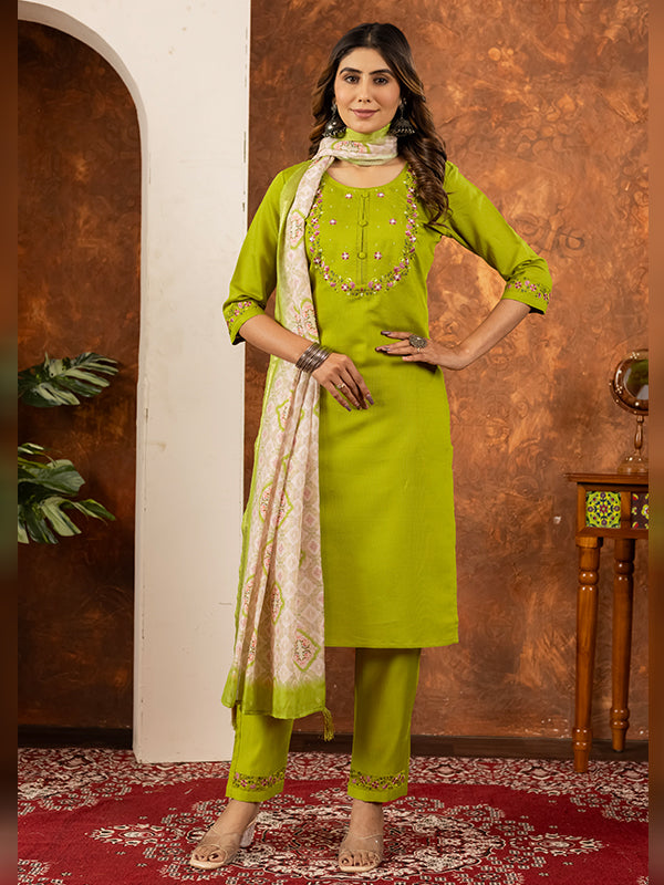 Parrot Embroidered With Hand Work Suit Set