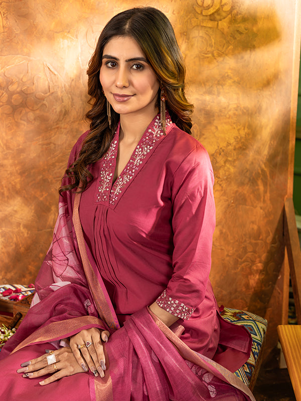 Gajri Roman Silk Sequins With Hand Work Suit Set