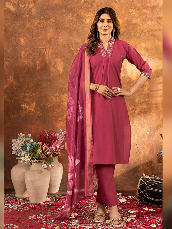 Gajri Roman Silk Sequins With Hand Work Suit Set