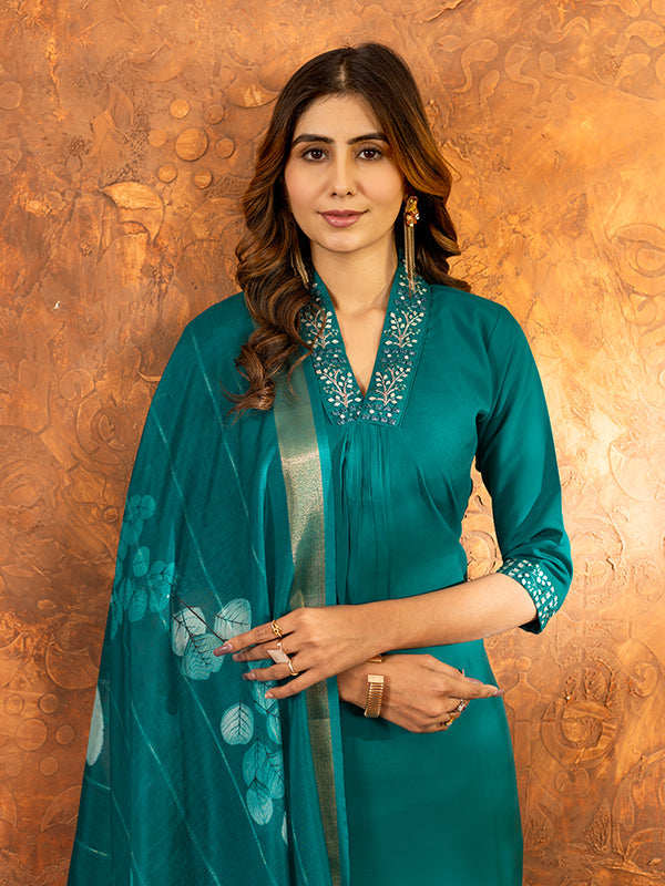 Rama Roman Silk Sequins With Hand Work Suit Set