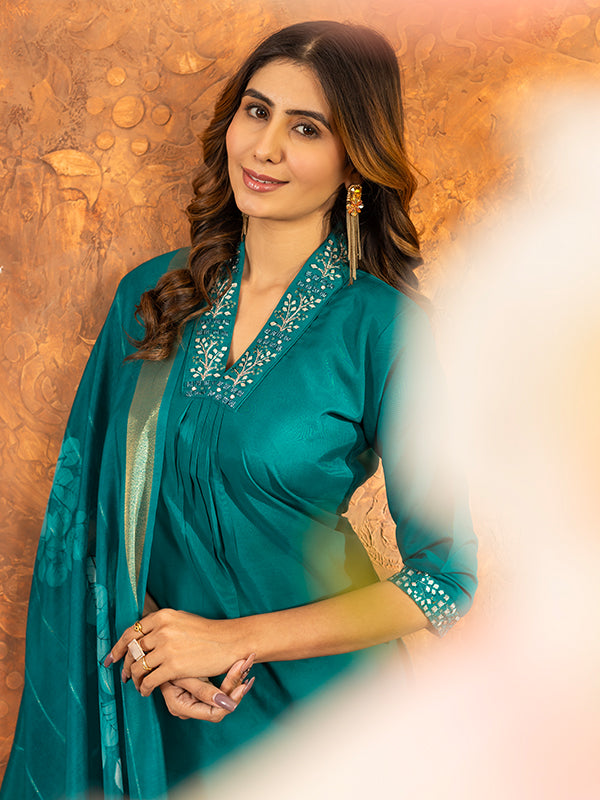 Rama Roman Silk Sequins With Hand Work Suit Set