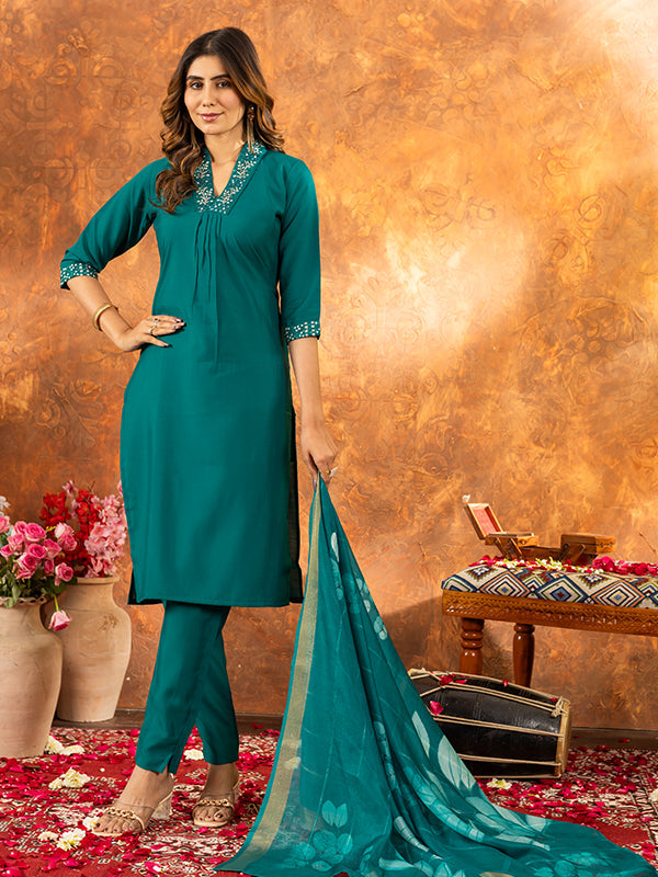 Rama Roman Silk Sequins With Hand Work Suit Set
