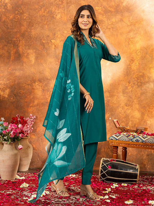 Rama Roman Silk Sequins With Hand Work Suit Set