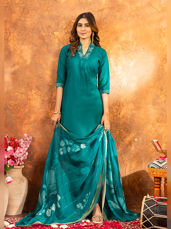 Rama Roman Silk Sequins With Hand Work Suit Set