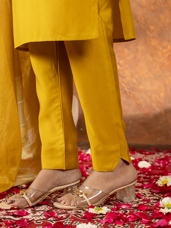 Yellow Roman Silk Sequins With Hand Work Suit Set