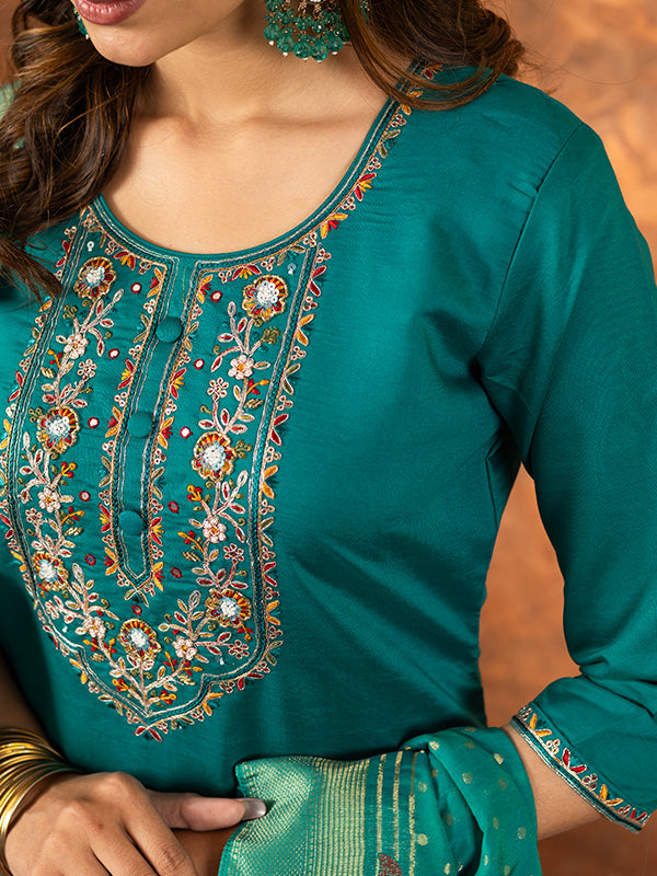 Rama Marina Silk Embroidered With Hand Work Suit Set
