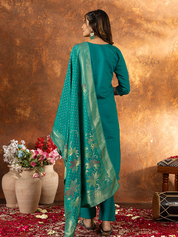 Rama Marina Silk Embroidered With Hand Work Suit Set