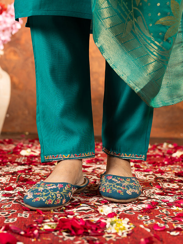 Rama Marina Silk Embroidered With Hand Work Suit Set