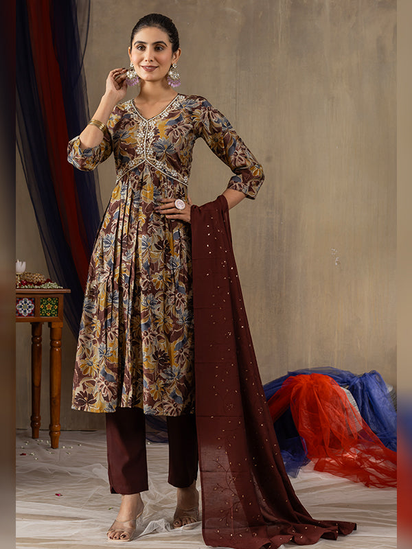 Maroon Alia Cut Embroidered With Hand Work Suit Set