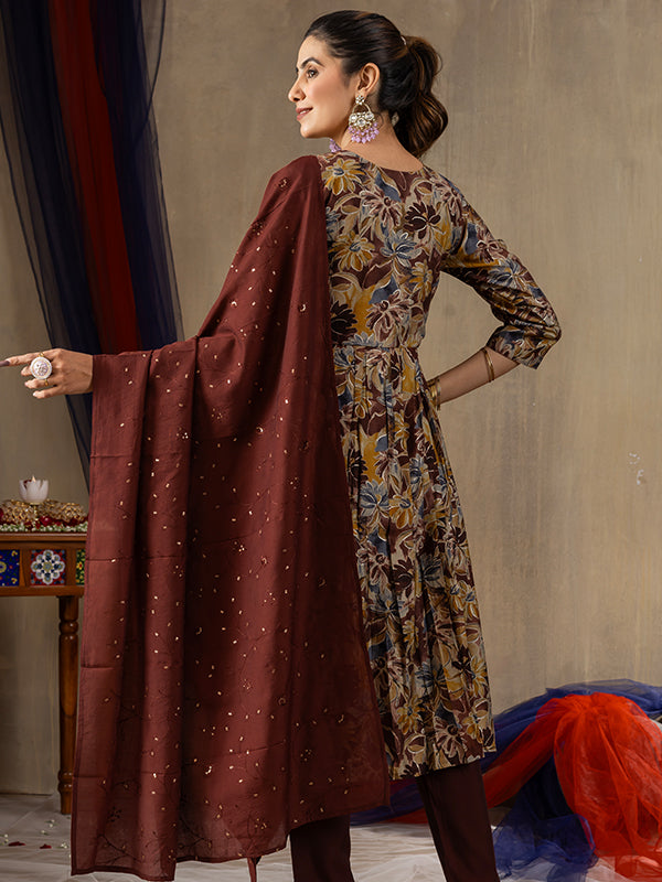 Maroon Alia Cut Embroidered With Hand Work Suit Set