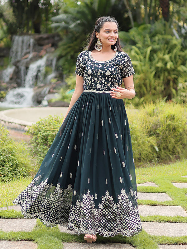 Rama Faux Blooming With Embroidery Zari Sequins Gown