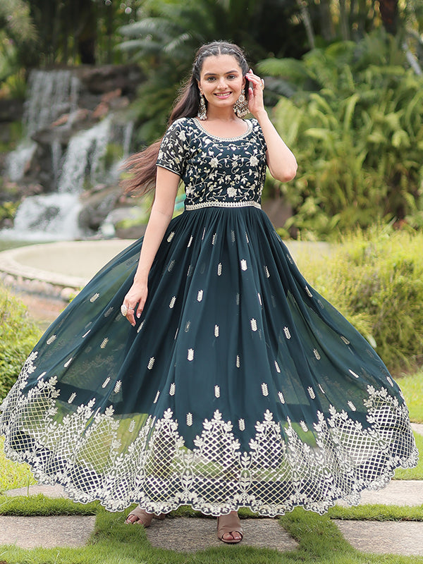 Rama Faux Blooming With Embroidery Zari Sequins Gown