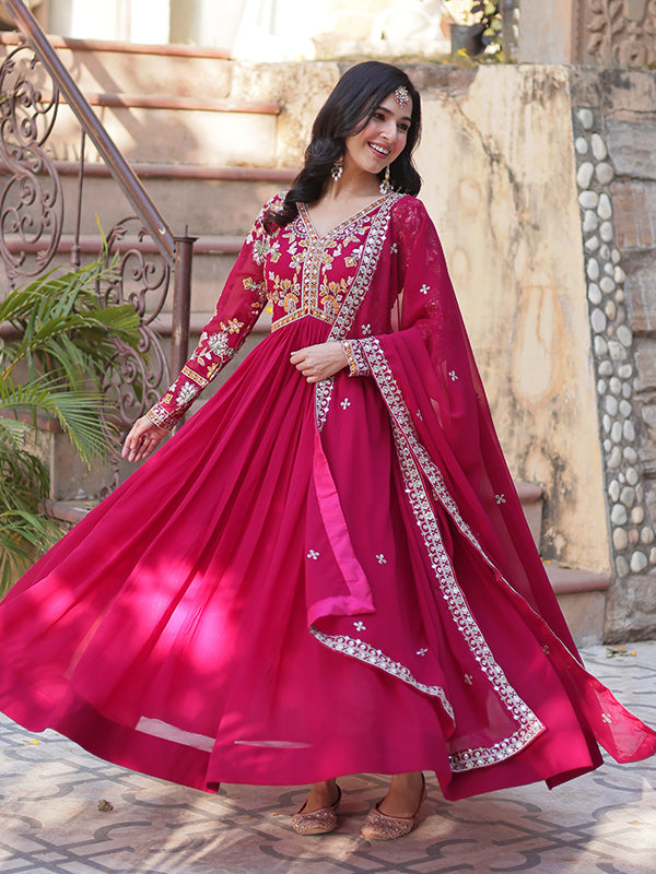 Pink Faux Blooming Alia Cut Embroidered Suit Set