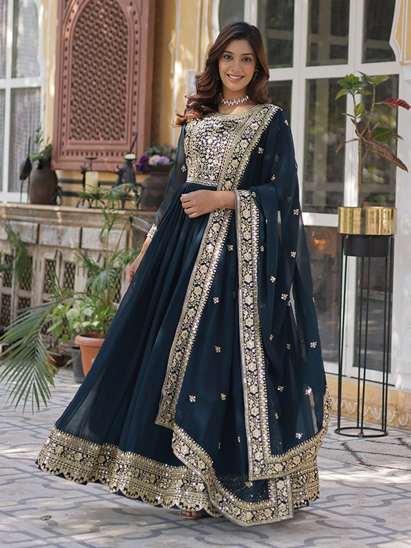 Rama Faux Blooming Sequins Embroidered Gown With Dupatta