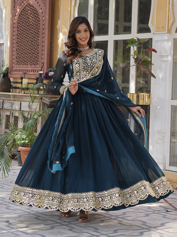 Rama Faux Blooming Sequins Embroidered Gown With Dupatta