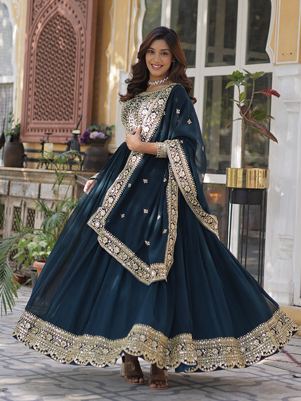 Rama Faux Blooming Sequins Embroidered Gown With Dupatta