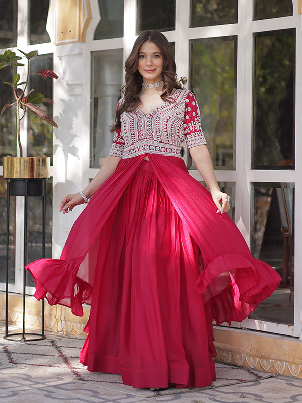 Pink Georgette With Beads Embroidered Work Gown