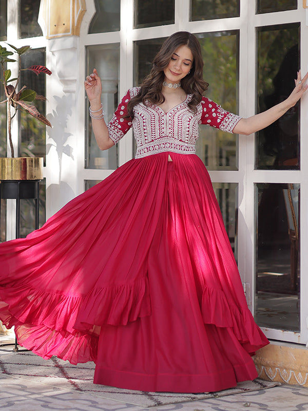 Pink Georgette With Beads Embroidered Work Gown