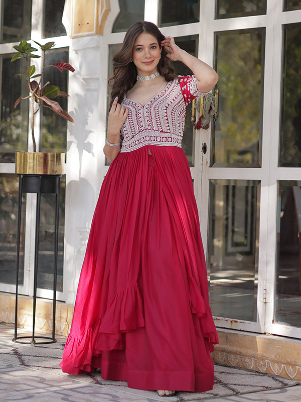 Pink Georgette With Beads Embroidered Work Gown