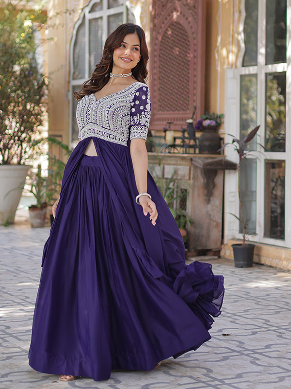Purple Georgette With Beads Embroidered Work Gown