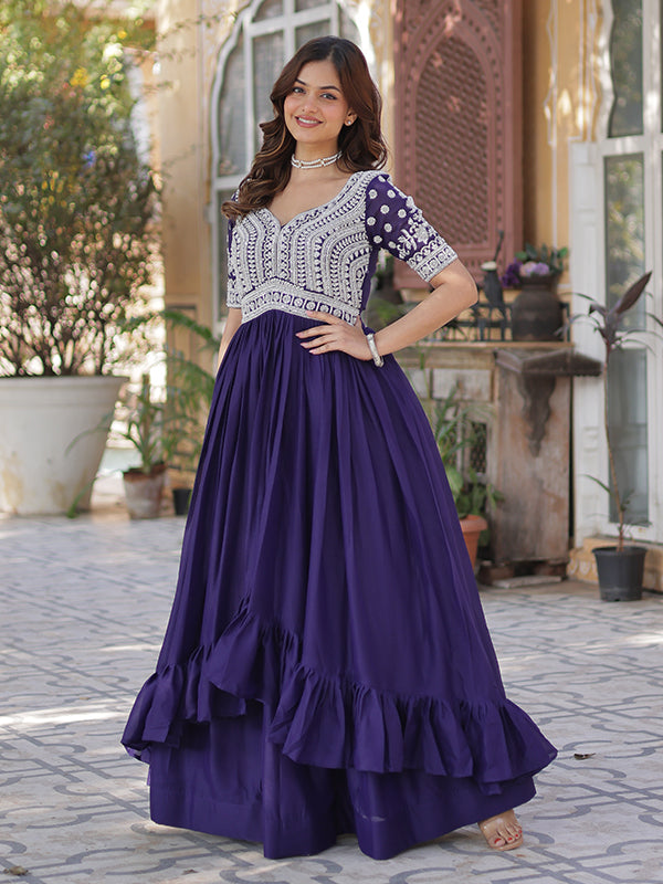 Purple Georgette With Beads Embroidered Work Gown