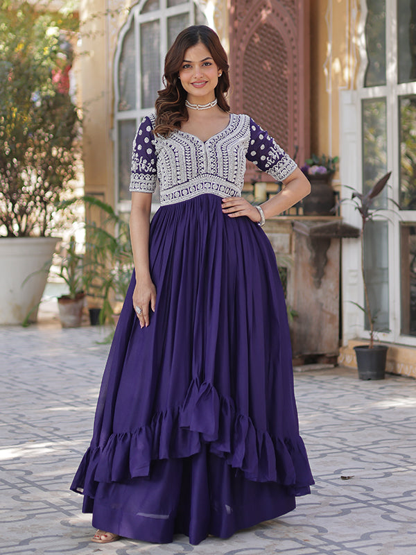 Purple Georgette With Beads Embroidered Work Gown