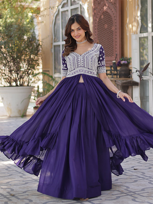 Purple Georgette With Beads Embroidered Work Gown