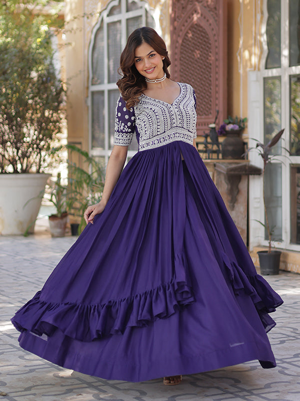Purple Georgette With Beads Embroidered Work Gown