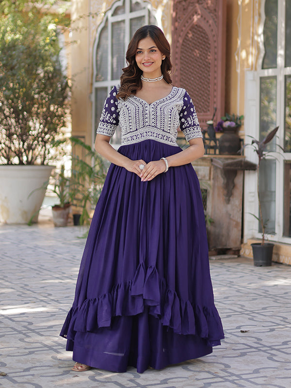 Purple Georgette With Beads Embroidered Work Gown