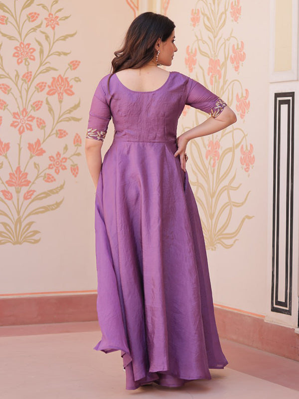 Lavender Gold Crush Beads Embroidered Work Gown