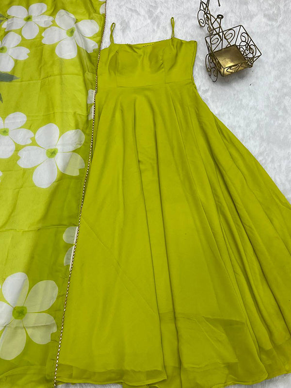 Light Green Georgette Plain Gown With Printed Dupatta Set Niharika Fashion Light Green Georgette Plain Gown With Printed Dupatta Set Niharika Fashion
