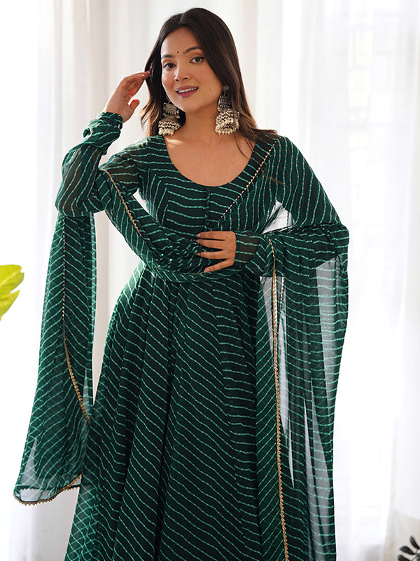 Green Georgette Printed Anarkali kurti With Pant & Dupatta Set