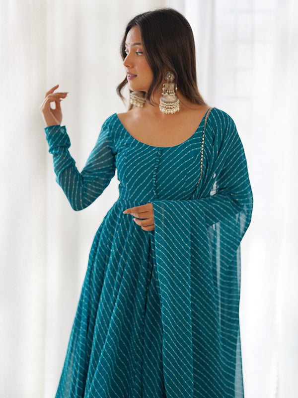 Rama Lining Printed Anarkali Kurti With Pant & Dupatta Set