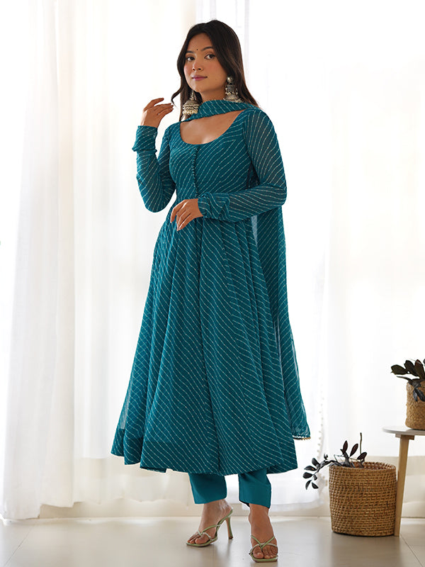 Rama Lining Printed Anarkali Kurti With Pant & Dupatta Set