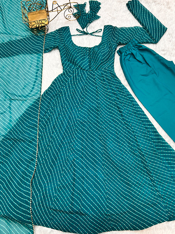 Rama Lining Printed Anarkali Kurti With Pant & Dupatta Set