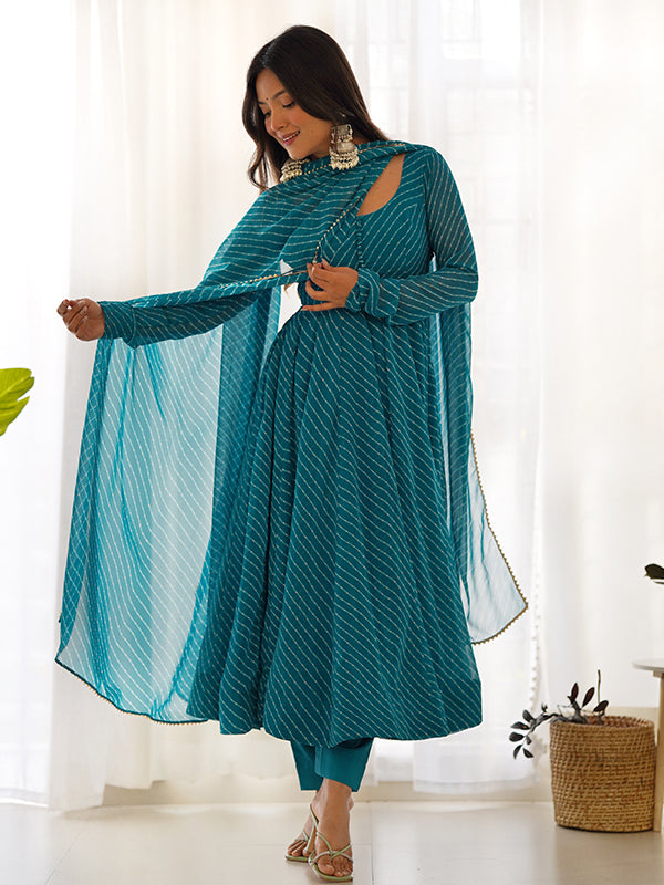 Rama Lining Printed Anarkali Kurti With Pant & Dupatta Set