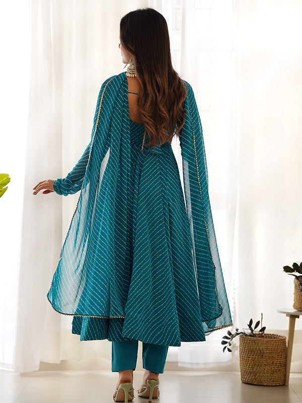 Rama Lining Printed Anarkali Kurti With Pant & Dupatta Set