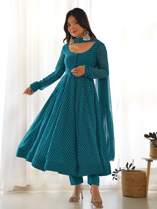 Rama Lining Printed Anarkali Kurti With Pant & Dupatta Set