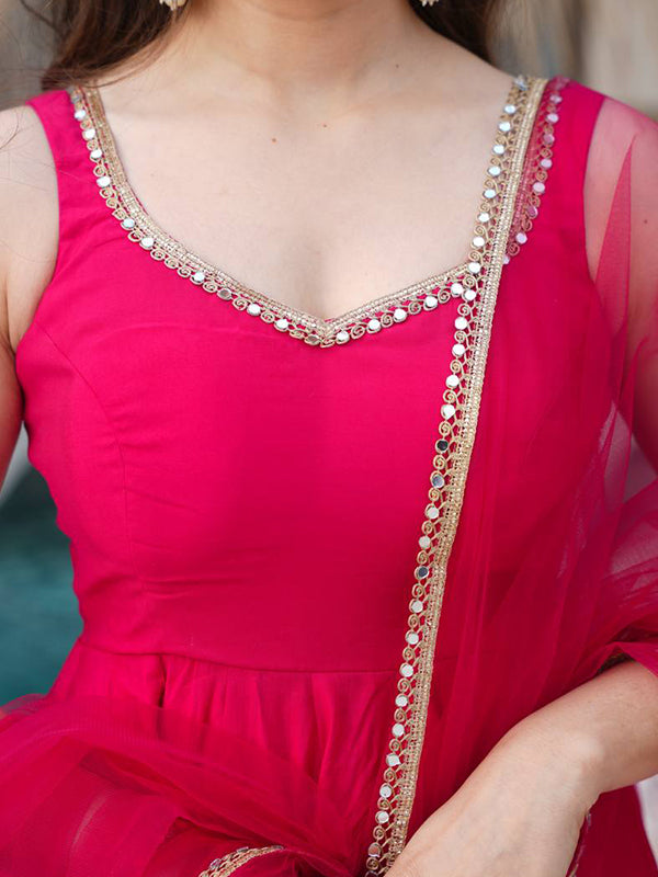 Pink Roman Chanderi Silk Fully Flair Anarkali Gown With Dupatta