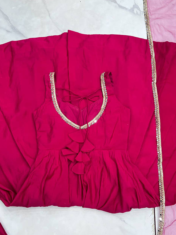 Pink Roman Chanderi Silk Fully Flair Anarkali Gown With Dupatta