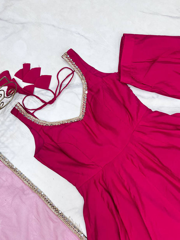 Pink Roman Chanderi Silk Fully Flair Anarkali Gown With Dupatta