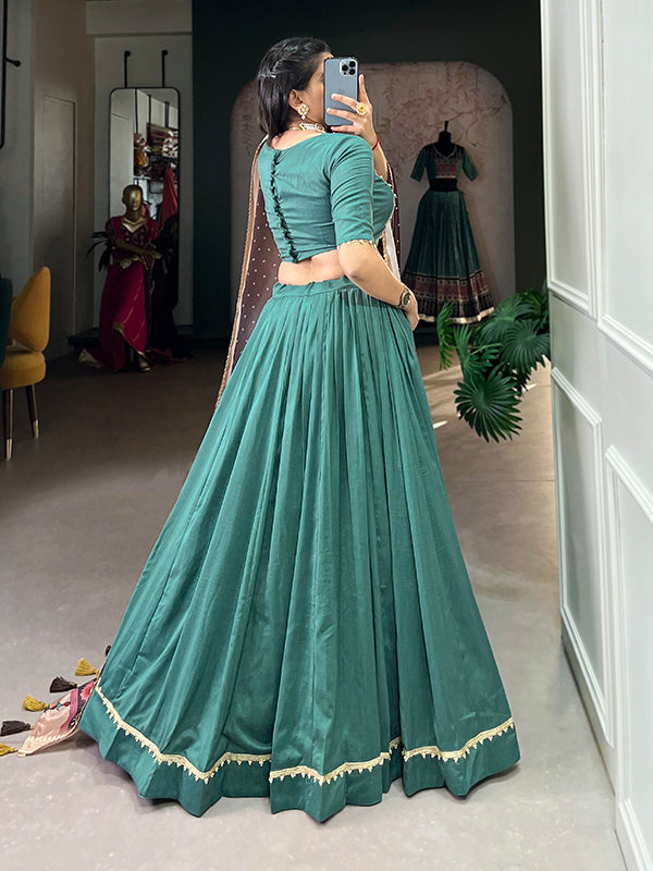 Sea Green Chinon Silk Lace Border Lehenga Choli